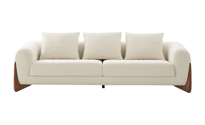 100" Cream Sofa With Wood Brown Legs