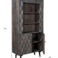 70" Gray Distressed Solid Wood Three Tier Bookcase with Two Doors