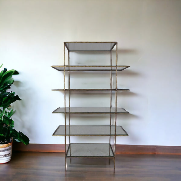 59 Brass Iron and Glass Five Tier Etagere Bookcase