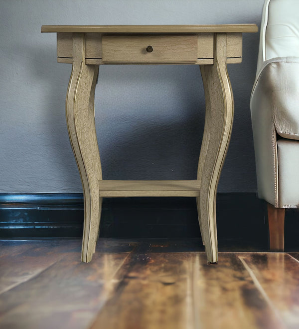 26 Beige Manufactured Wood Oval End Table With Drawer And Shelf