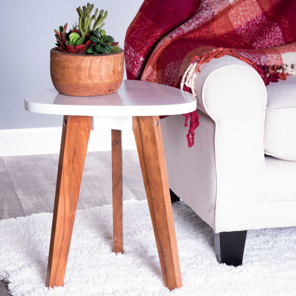 20" White and Natural Wood Triangle End Table