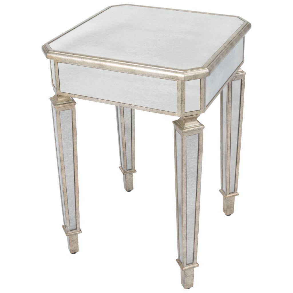 26" Silver Distressed Glass Square End Table