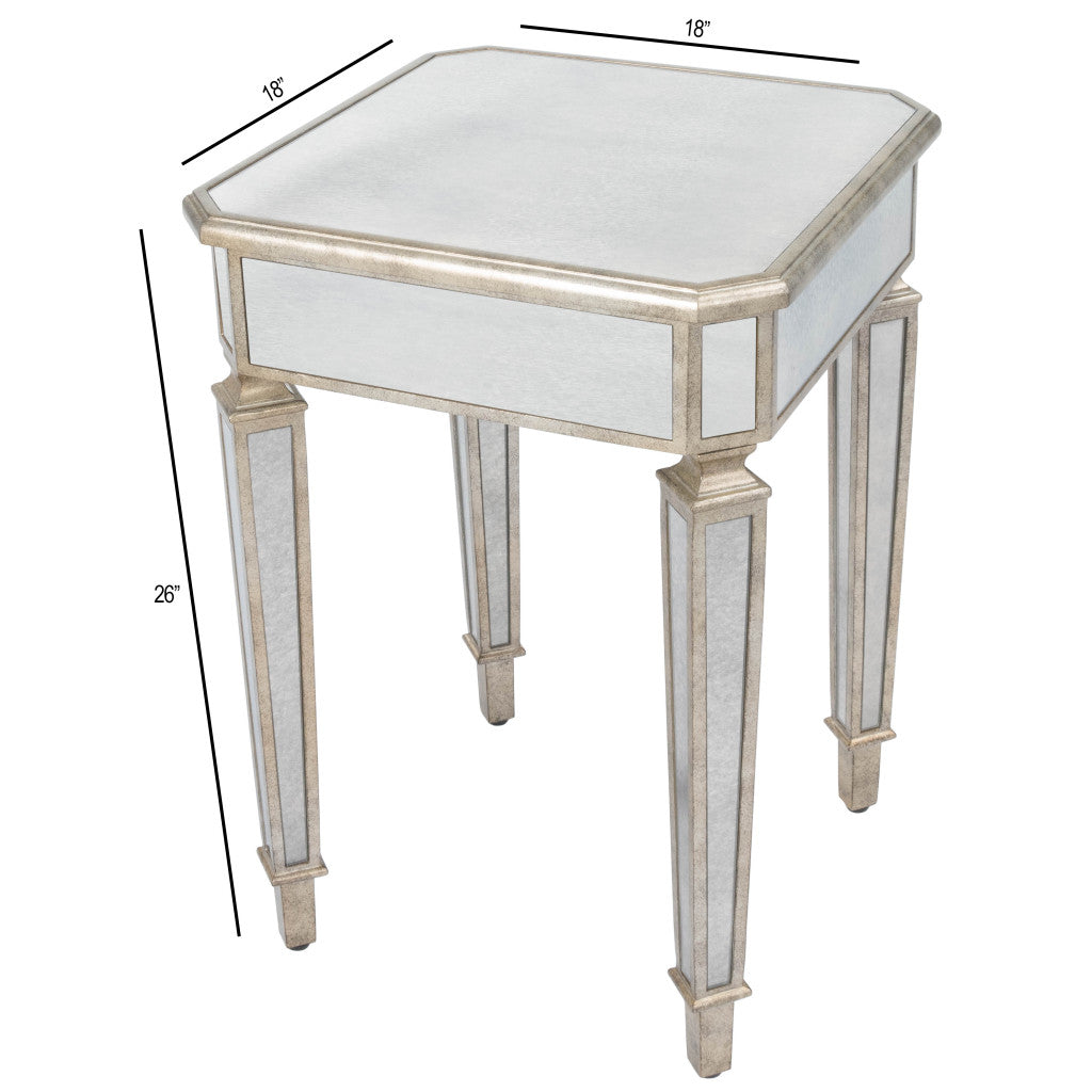 26" Silver Distressed Glass Square End Table