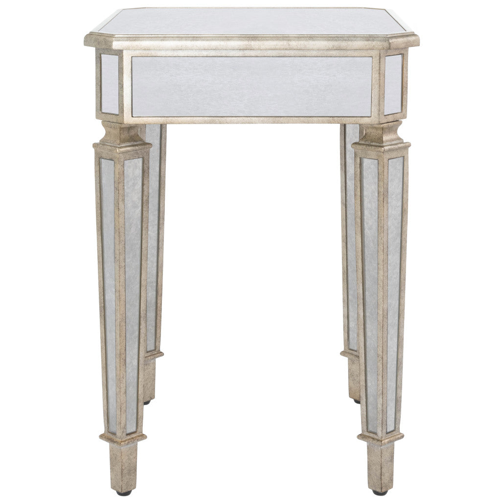 26" Silver Distressed Glass Square End Table