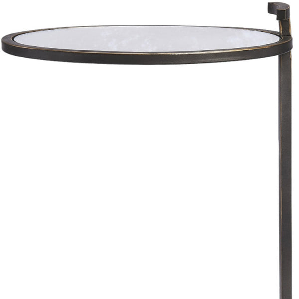 23 Black Mirrored Oval Mirrored End Table With Shelf