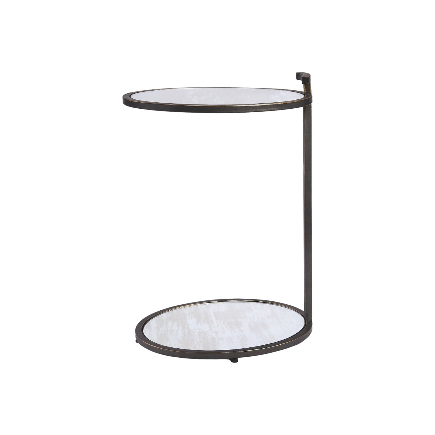 23" Black Mirrored Oval Mirrored End Table With Shelf