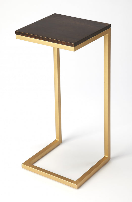 26" Gold Solid Wood Rectangular End Table