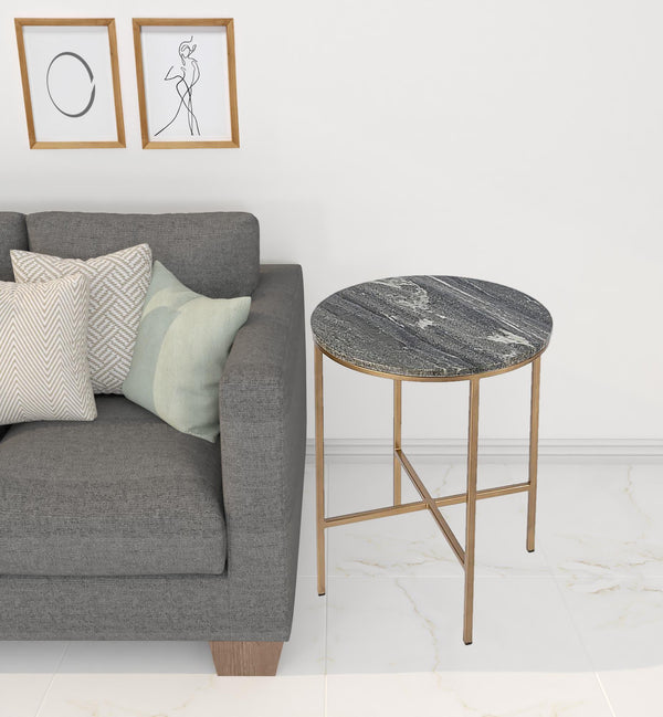 23 Brass And Gray Marble Round End Table