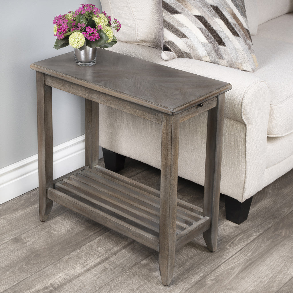 24" Brown Gray Rectangular End Table With Shelf