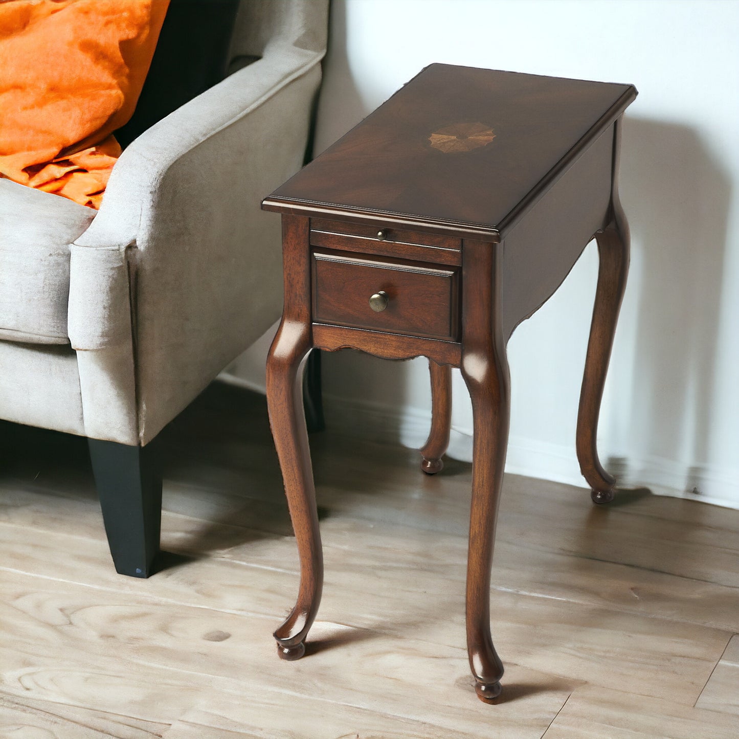 25" Cherry Brown Solid And Manufactured Wood Rectangular End Table With Drawer