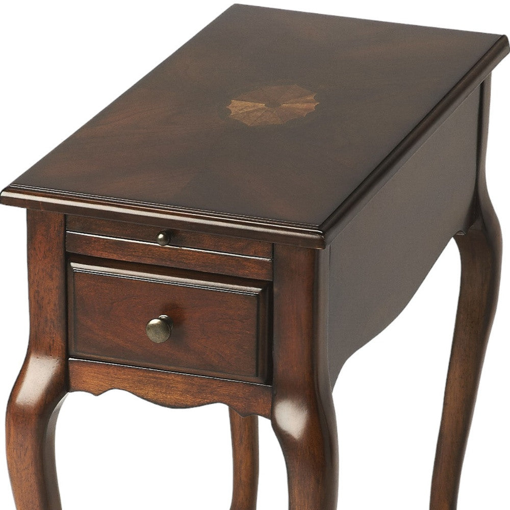 25" Cherry Brown Solid And Manufactured Wood Rectangular End Table With Drawer