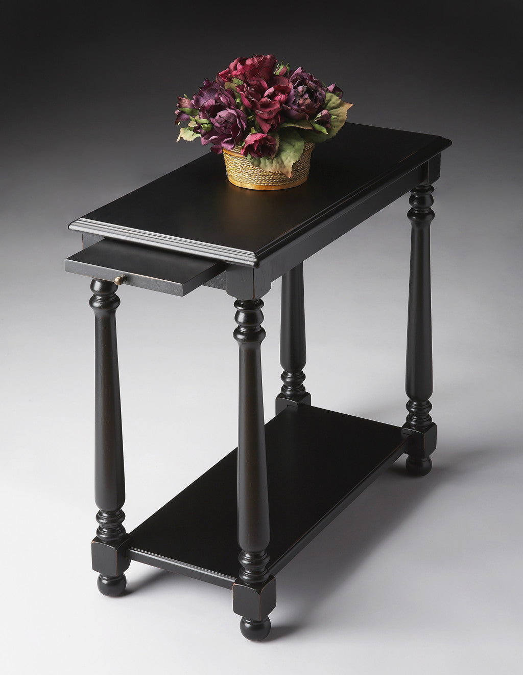 24" Black End Table With Shelf