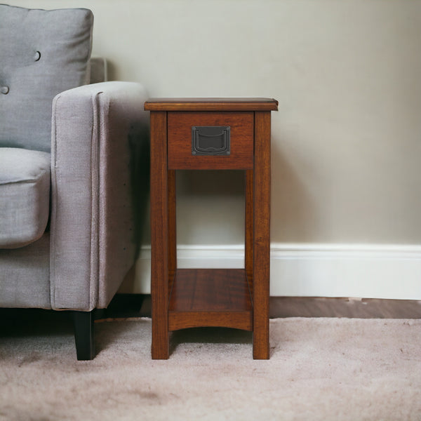 24 Light Brown Manufactured Wood Rectangular End Table With Drawer And Shelf