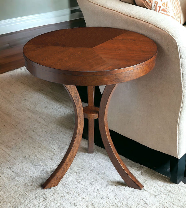 26 Medium Brown Manufactured Wood Round End Table