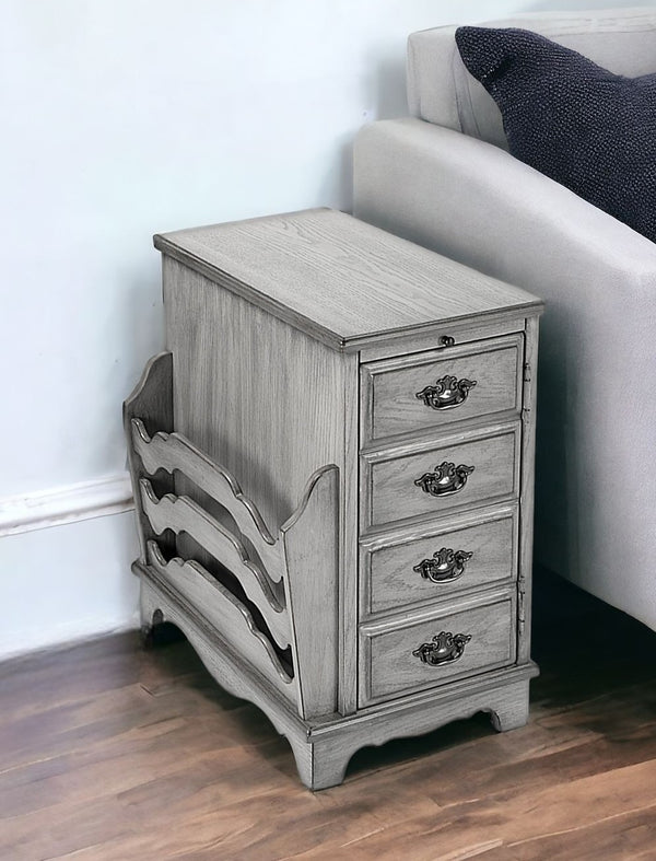 24 Gray Manufactured Wood Rectangular End Table With Four Drawers And Shelf