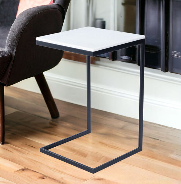 26 Black and White Marble Square C Shape End Table