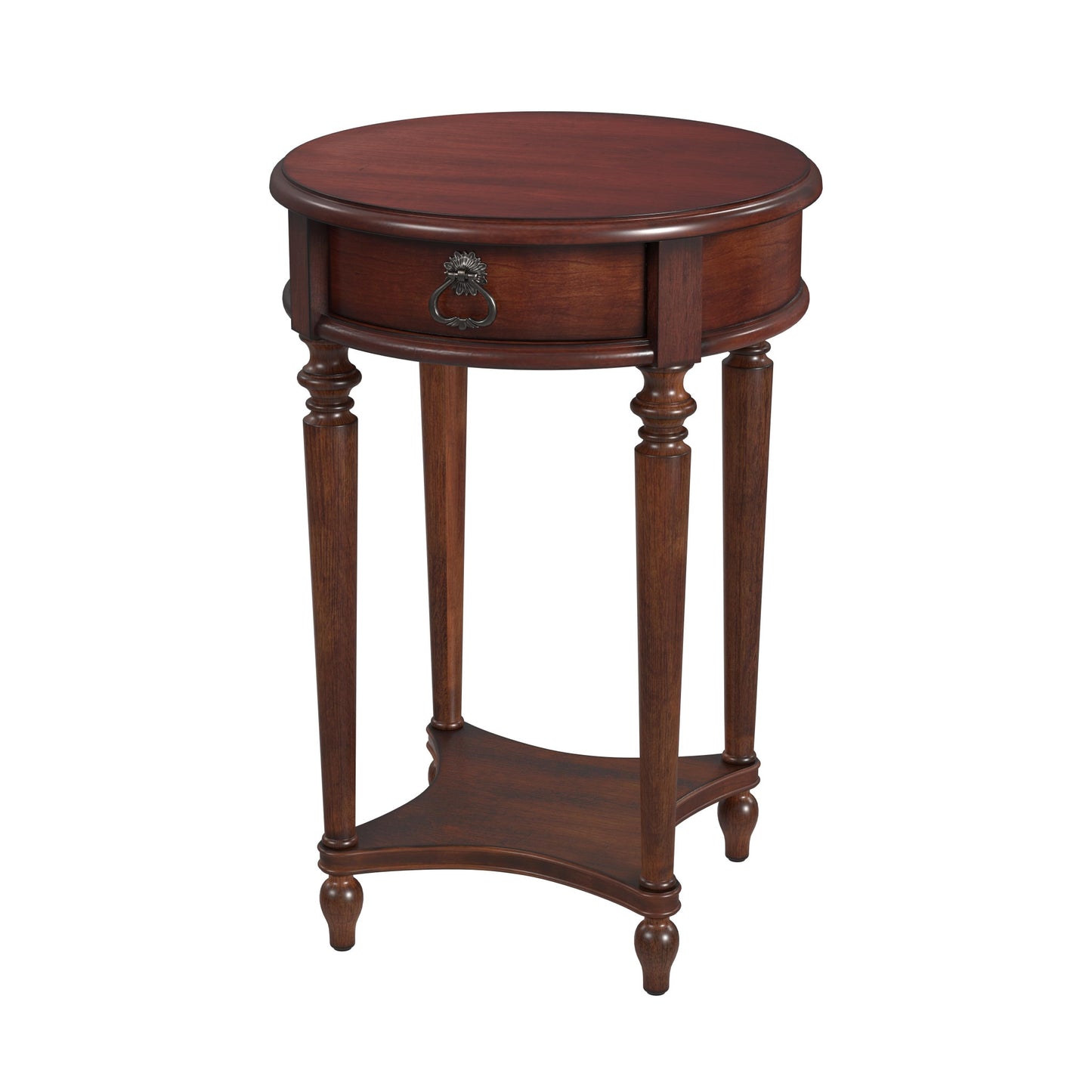 26" Brown Distressed Solid and Manufactured Wood Round End Table With Drawer And Shelf