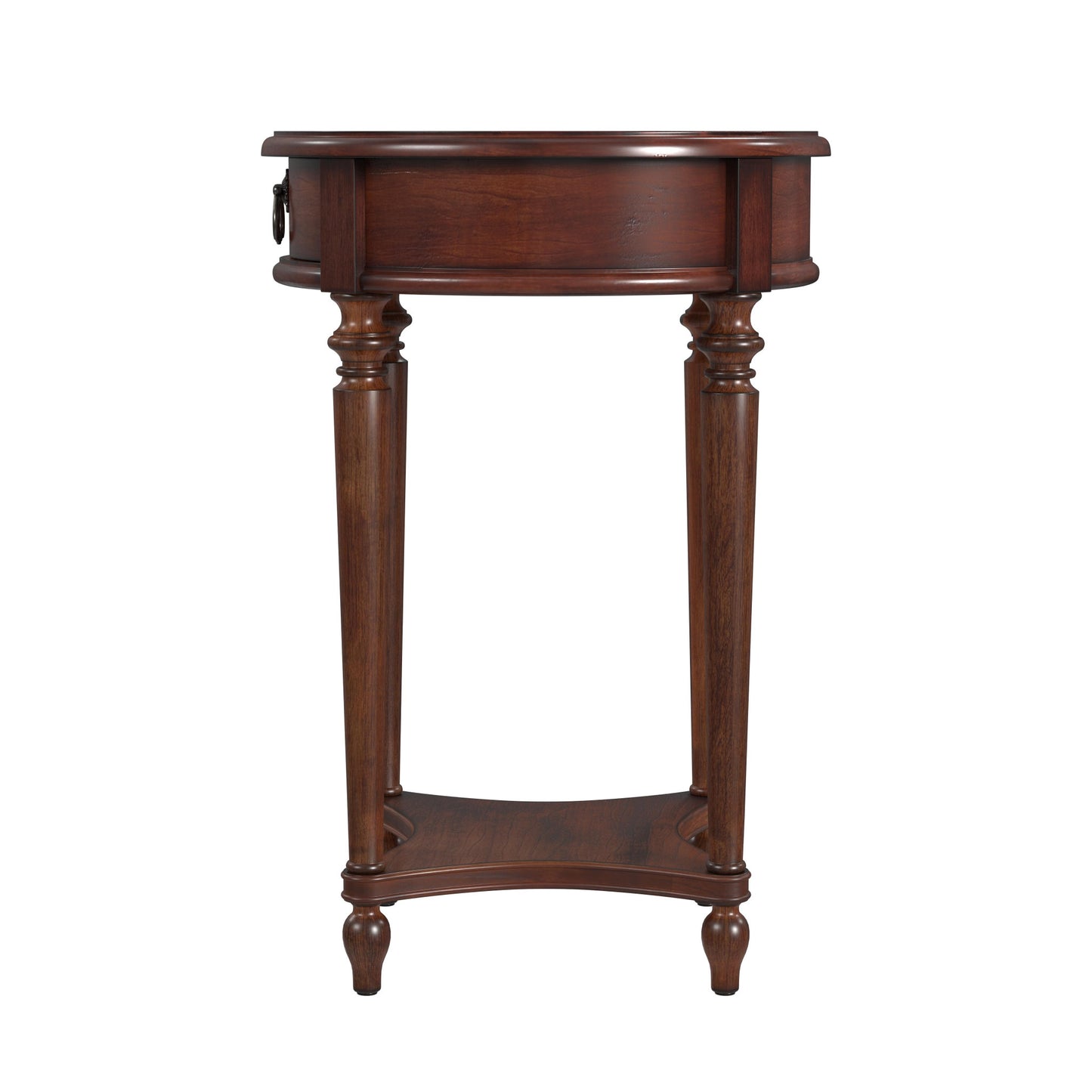 26" Brown Distressed Solid and Manufactured Wood Round End Table With Drawer And Shelf