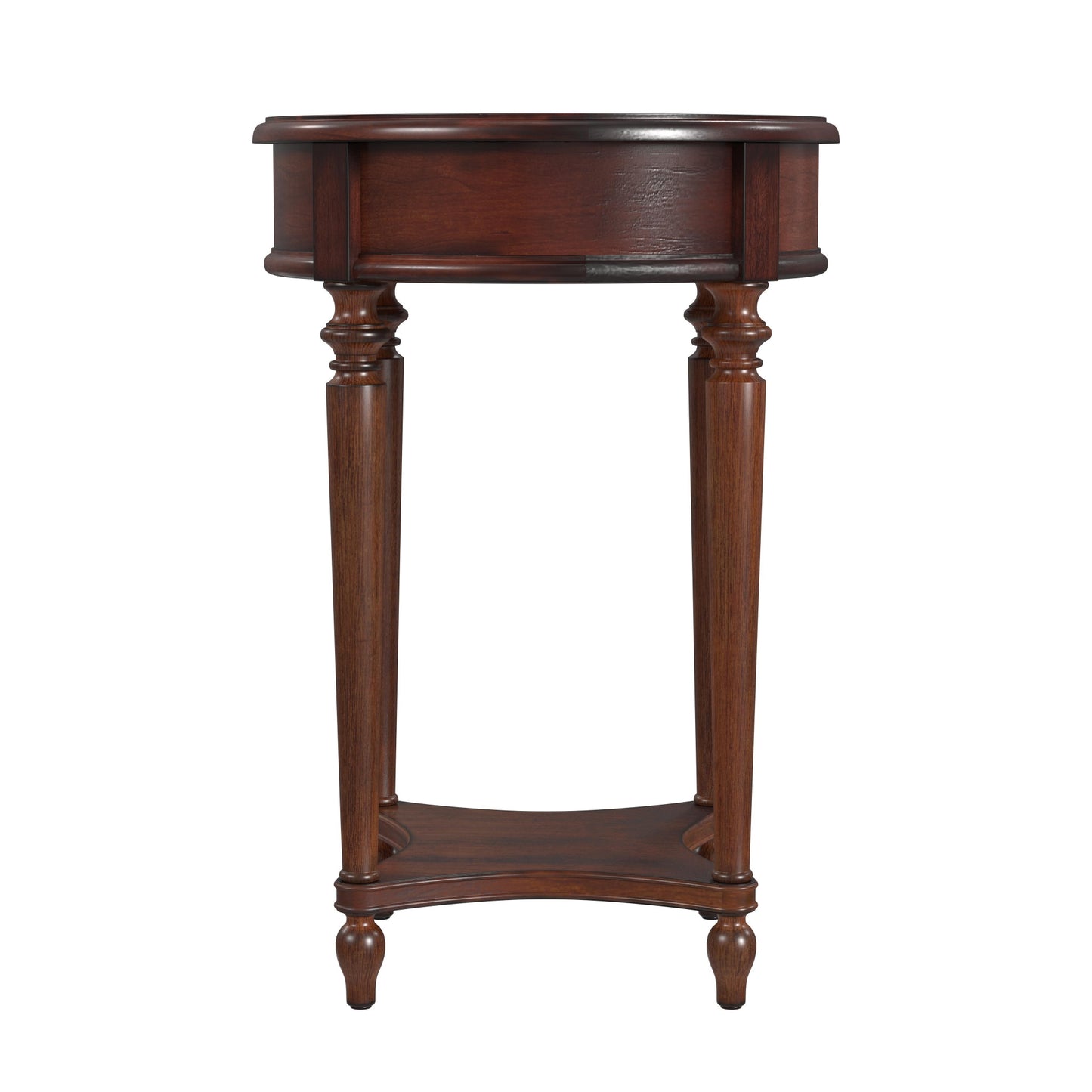 26" Brown Distressed Solid and Manufactured Wood Round End Table With Drawer And Shelf