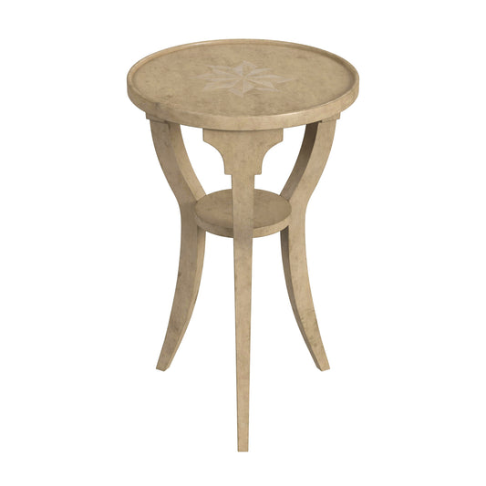 24" Beige Round End Table With Shelf