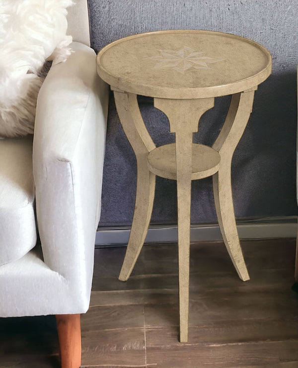 24 Beige Round End Table With Shelf