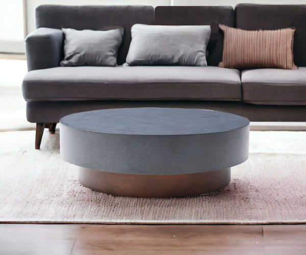 48 Antique Copper And Grey Steel Round Coffee Table