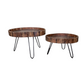 Set Of Two Black And Natural Brown Solid Wood And Iron Round End Tables