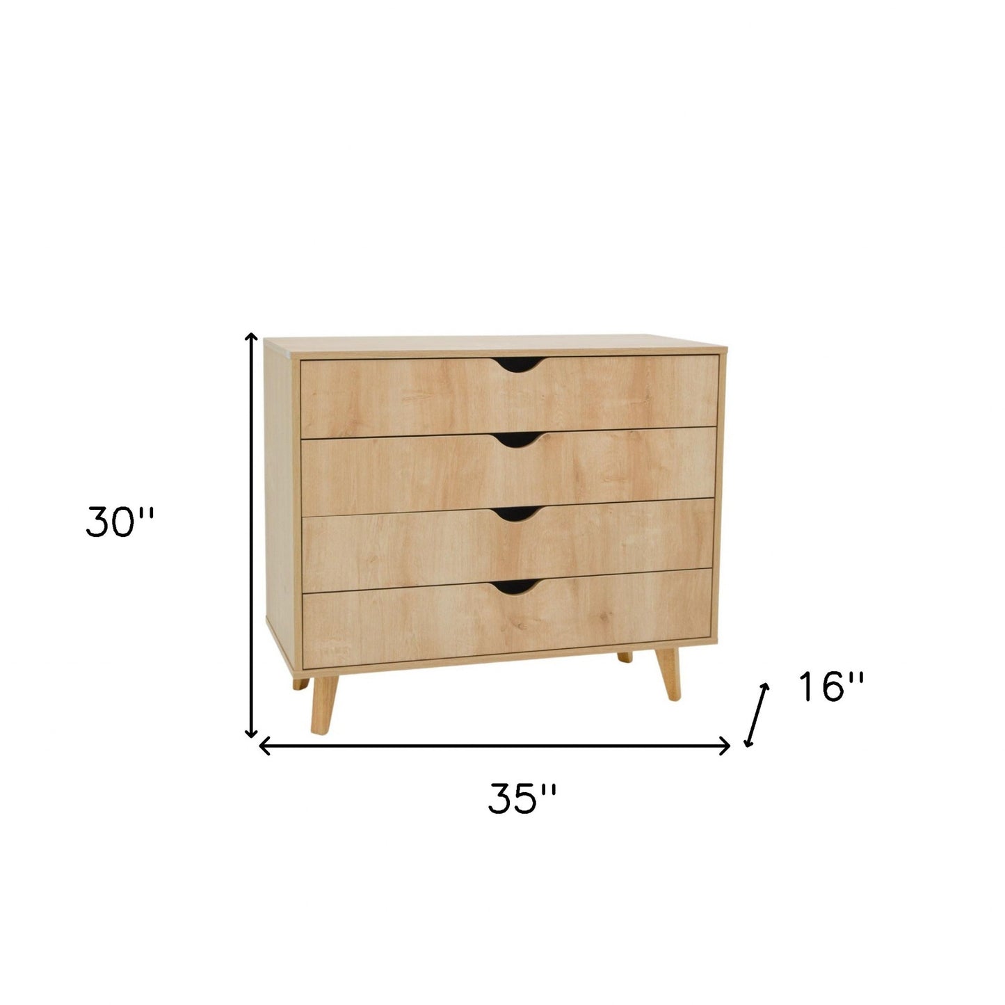 35" Natural Solid Wood Four Drawer Dresser