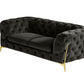 74" Dark Grey And Gold Velour Chesterfield Loveseat