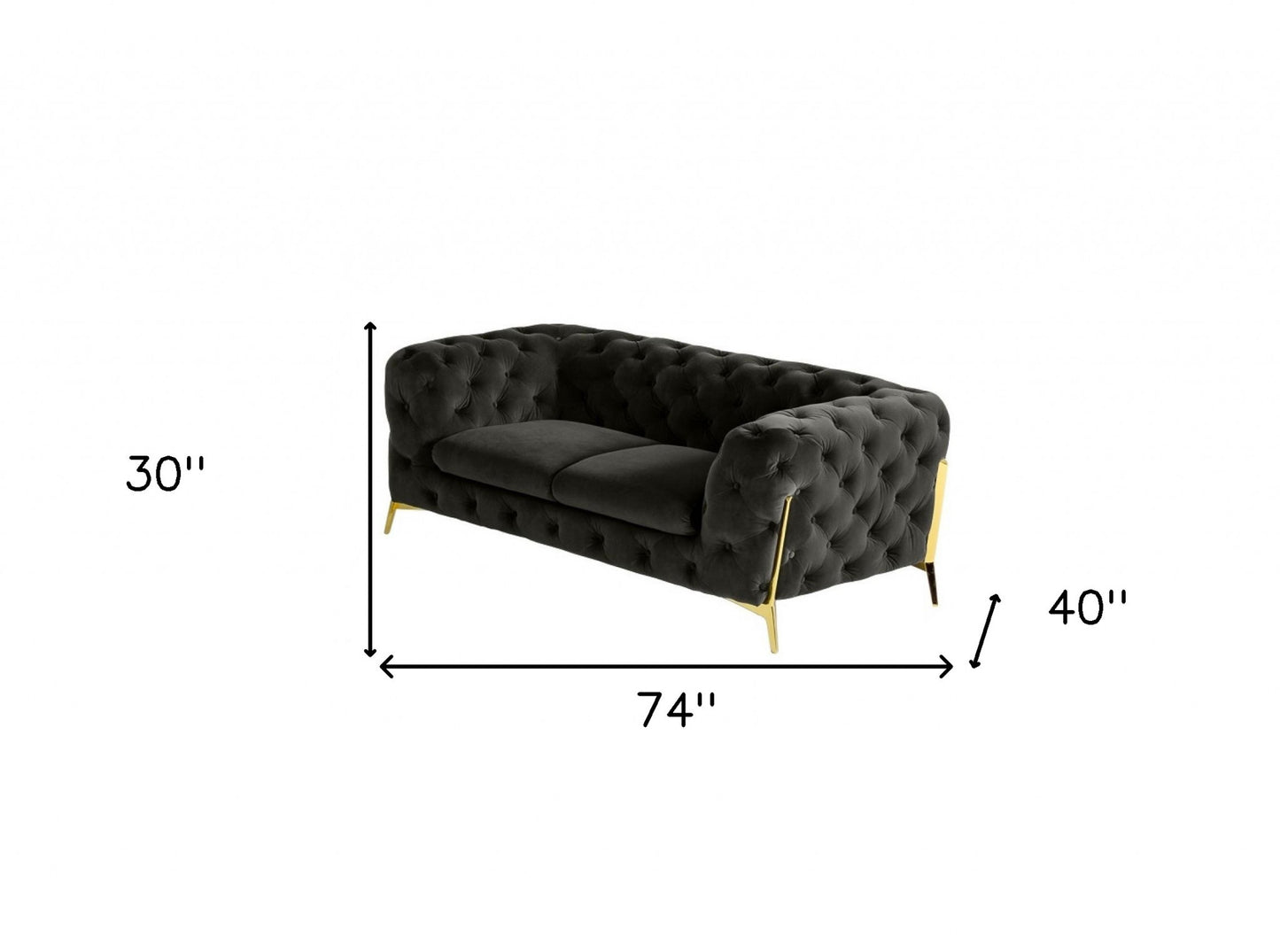 74" Dark Grey And Gold Velour Chesterfield Loveseat