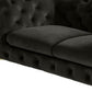 74" Dark Grey And Gold Velour Chesterfield Loveseat