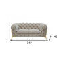 74" Beige And Gold Velvet Chesterfield Loveseat