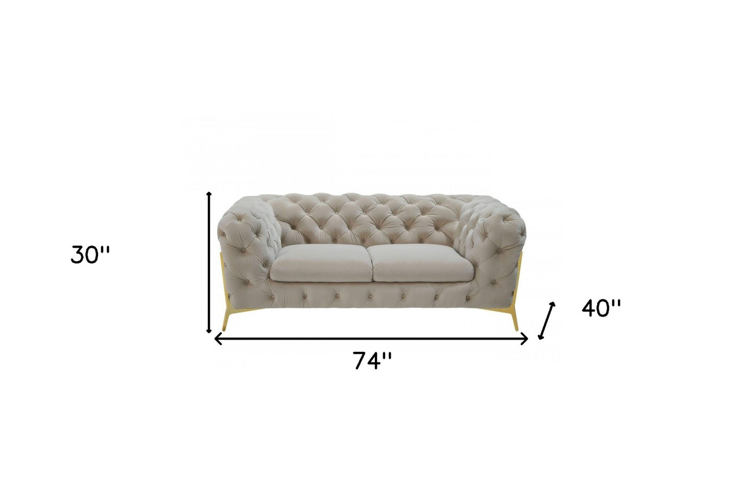 74" Beige And Gold Velvet Chesterfield Loveseat