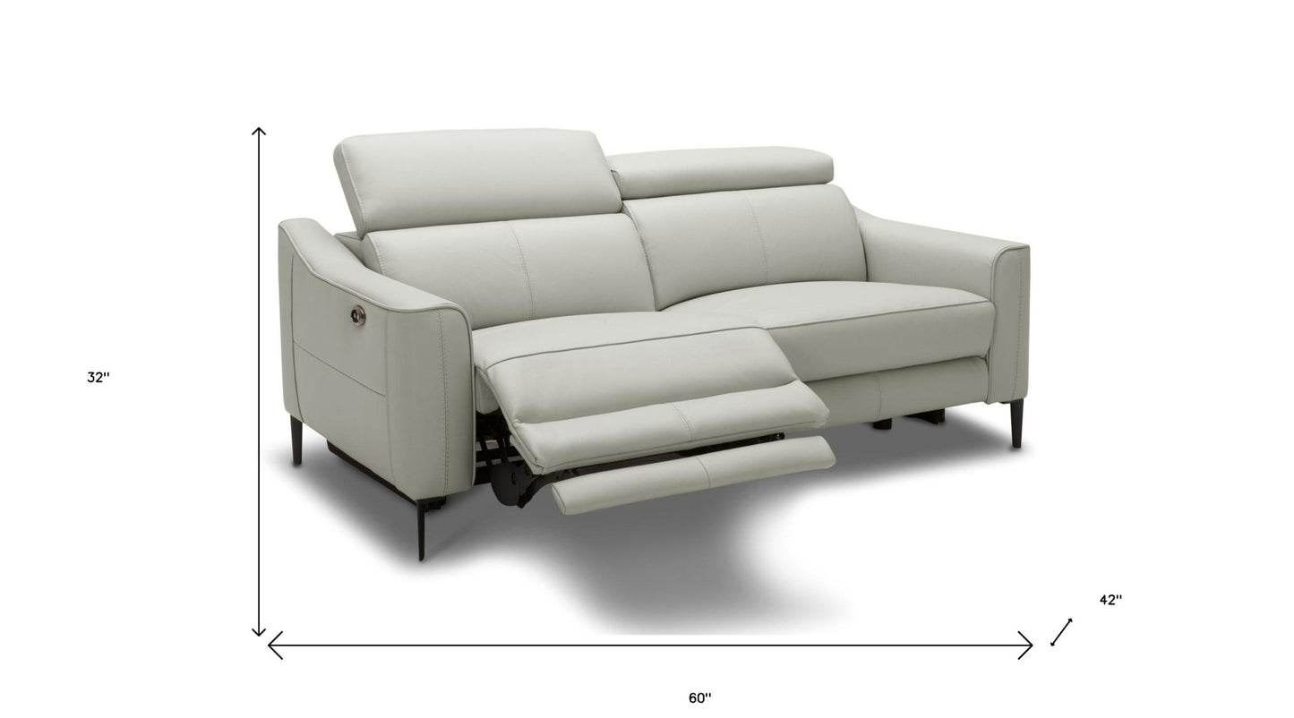 60" Gray And Black Top Grain Leather Power Reclining Love Seat