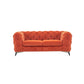 74" Orange Tufted Velvet And Black Chesterfield Love Seat