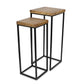 Set Of Two 29" Black And Brown Solid Wood And Steel Square Nested Tables