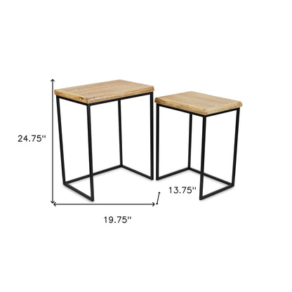 Set of Two 25" Black And Brown Solid Wood Nested Tables