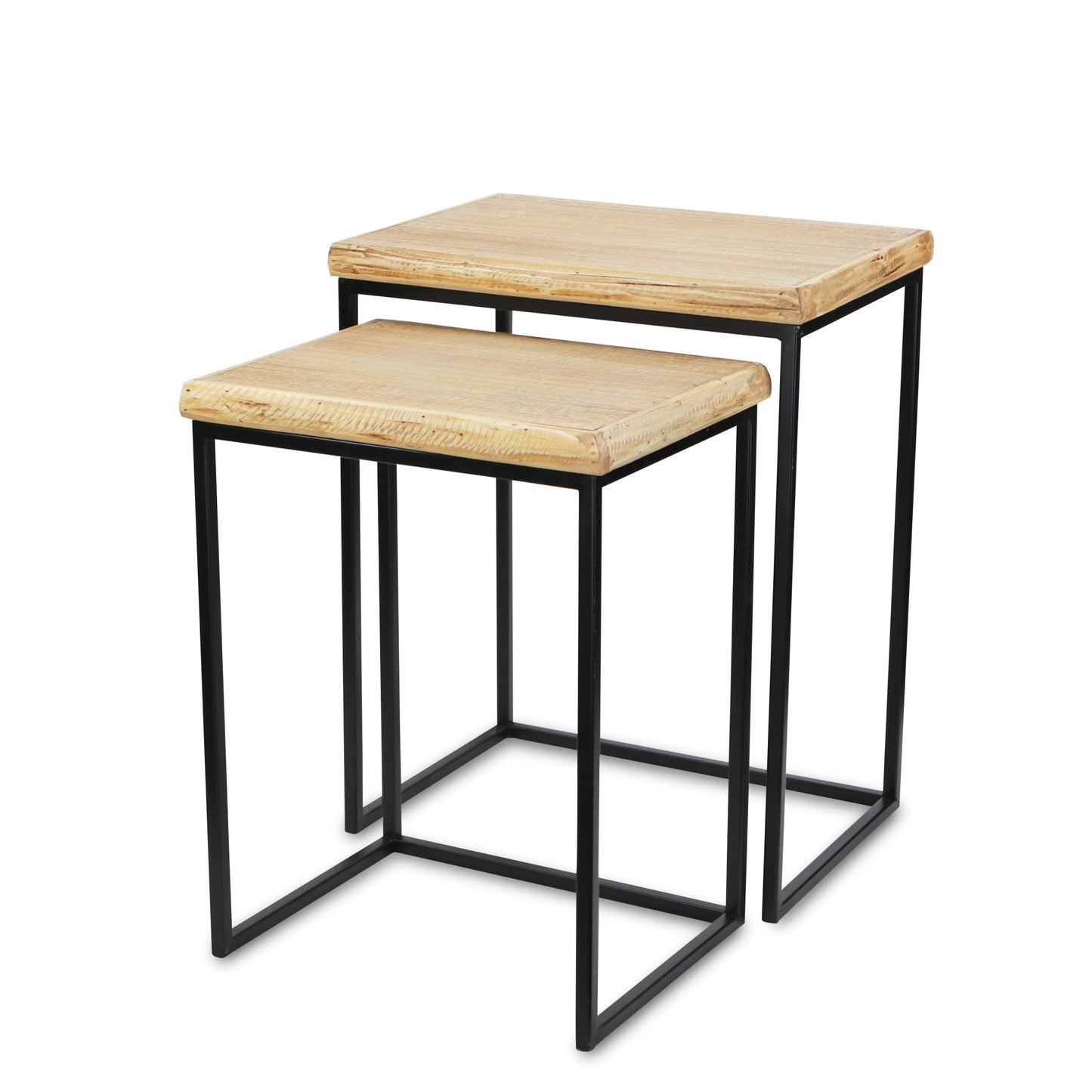 Set of Two 25" Black And Brown Solid Wood Nested Tables