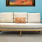 75" Ivory Linen Blend Sofa With Brown Legs