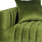 90" Olive Green Velvet Sofa And Toss Pillows With Gold Legs