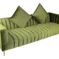 90" Olive Green Velvet Sofa And Toss Pillows With Gold Legs