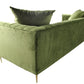 90" Olive Green Velvet Sofa And Toss Pillows With Gold Legs