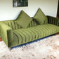 90" Olive Green Velvet Sofa And Toss Pillows With Gold Legs