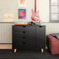 35" Black Solid Wood Four Drawer Combo Dresser