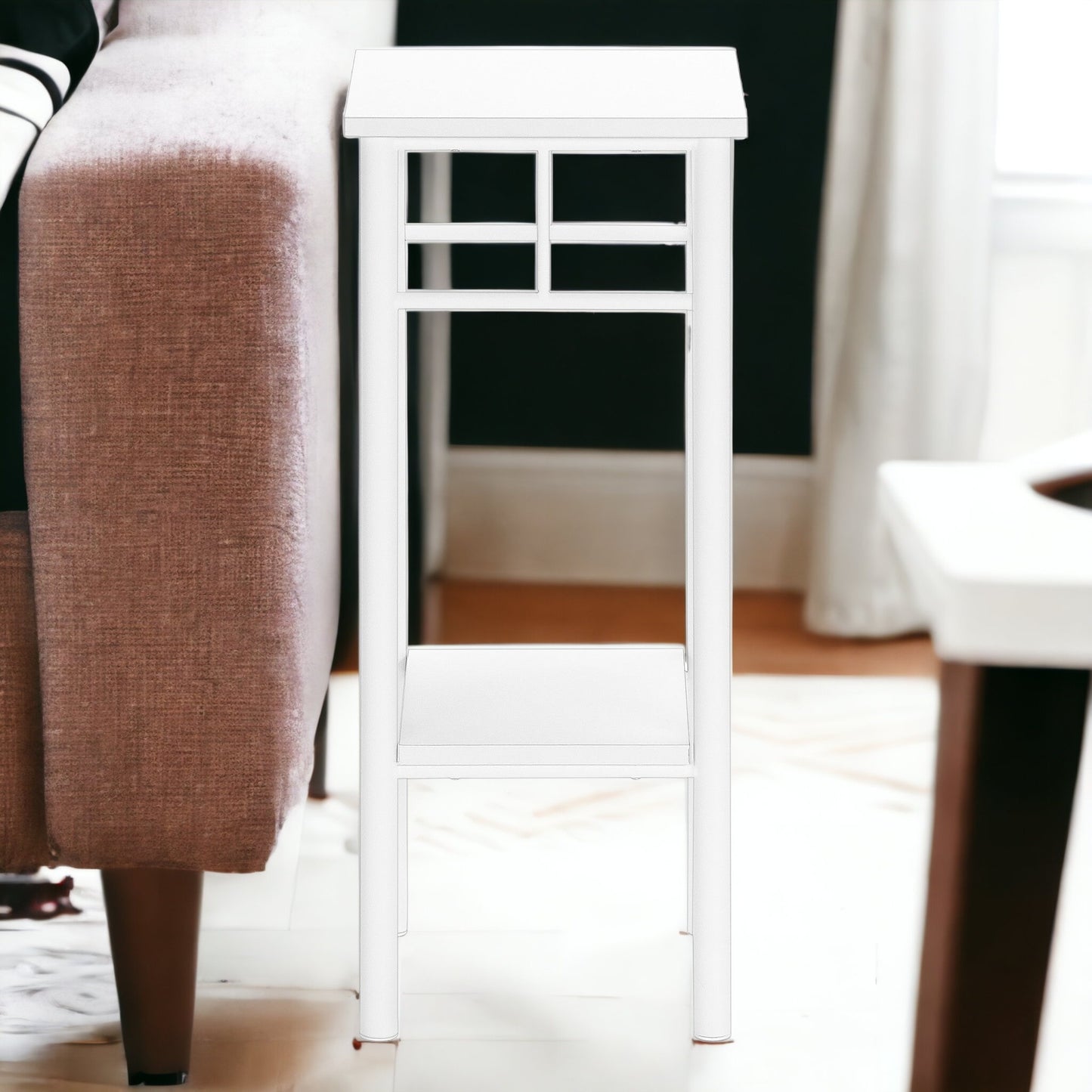 28" White Square End Table With Shelf