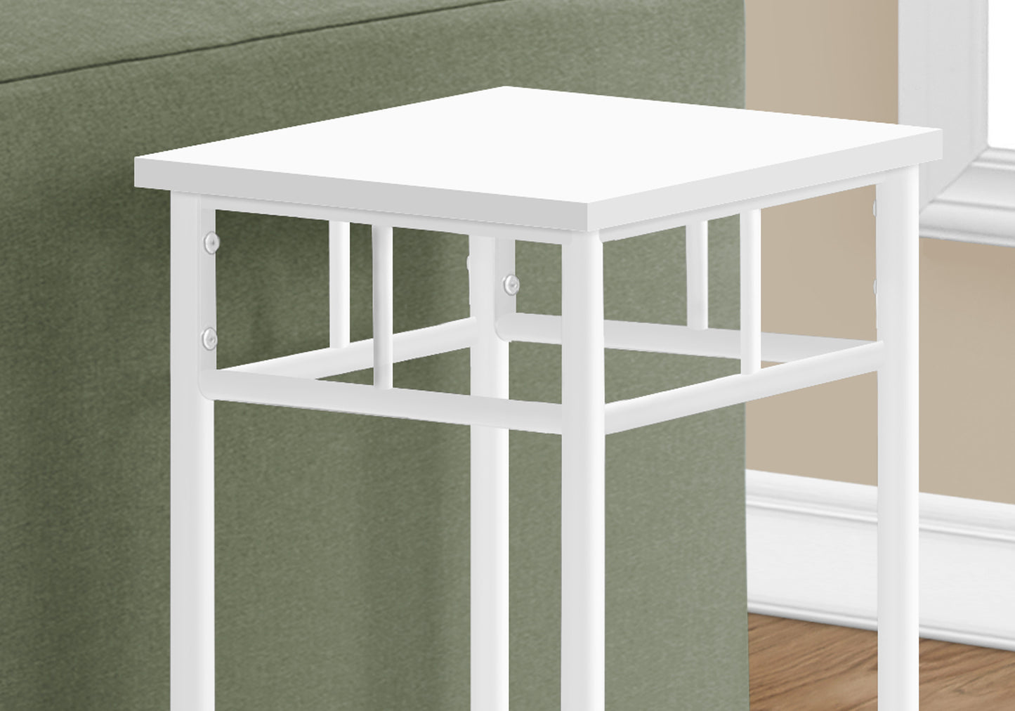 28" White Square End Table With Shelf