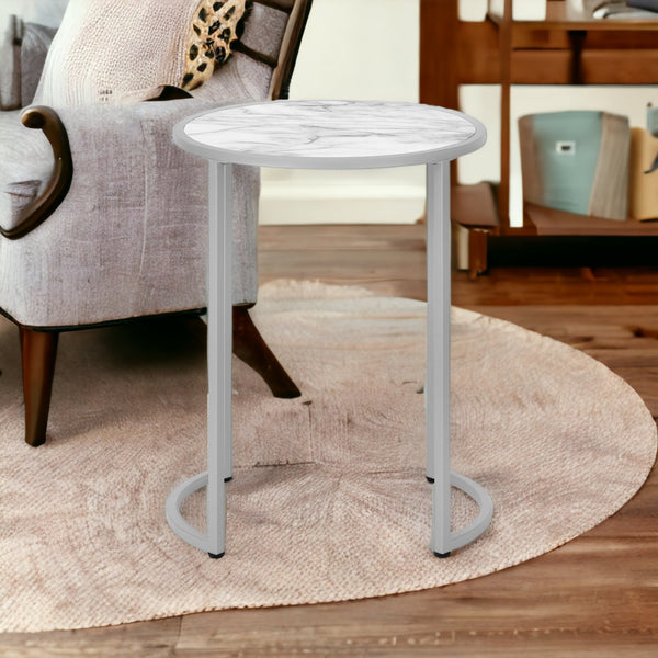 24 Silver And White Round End Table