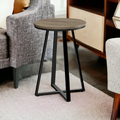 22" Black And Deep Taupe Round End Table