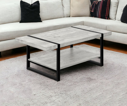 47" Grey And Black Rectangular Coffee Table With Shelf