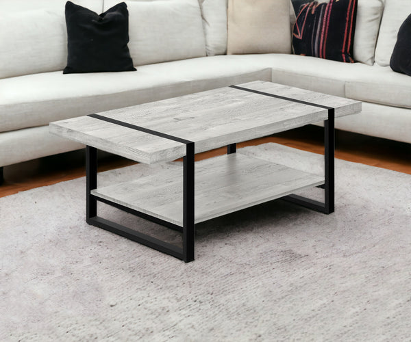 47 Grey And Black Rectangular Coffee Table With Shelf